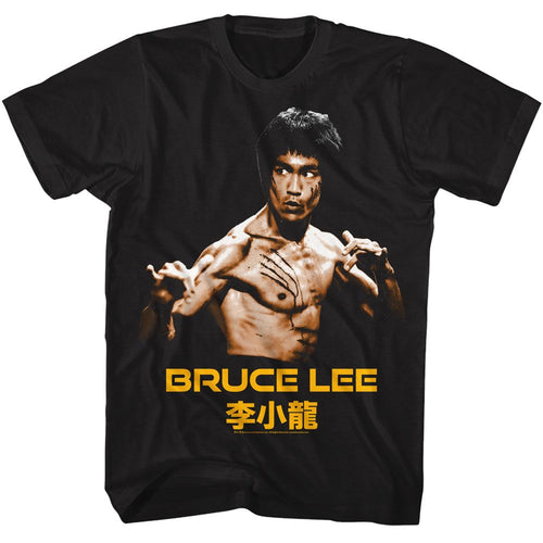 Black Bruce Lee t-shirt featuring Bruce Lee Ready Stance fighting position design