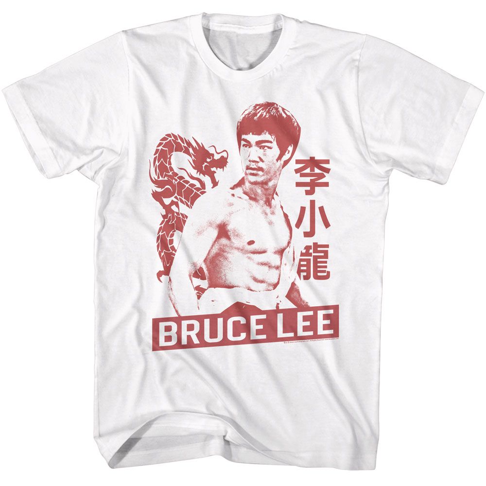 White Bruce Lee t-shirt featuring Bruce Lee Shirtless physique design