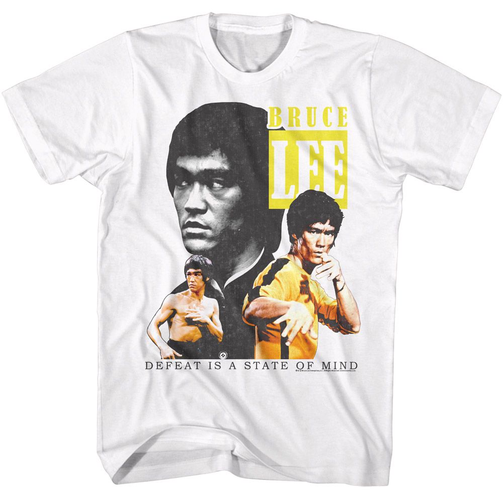 White Bruce Lee t-shirt featuring Bruce Lee Three triple portrait design
