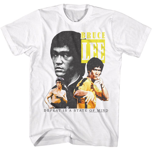 White Bruce Lee t-shirt featuring Bruce Lee Three triple portrait design