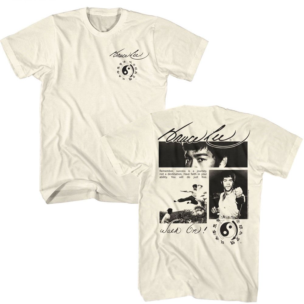 Natural Bruce Lee t-shirt featuring Bruce Lee Collage front and back design