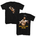 Black Bruce Lee t-shirt featuring Bruce Lee Fighting Stance front and back design