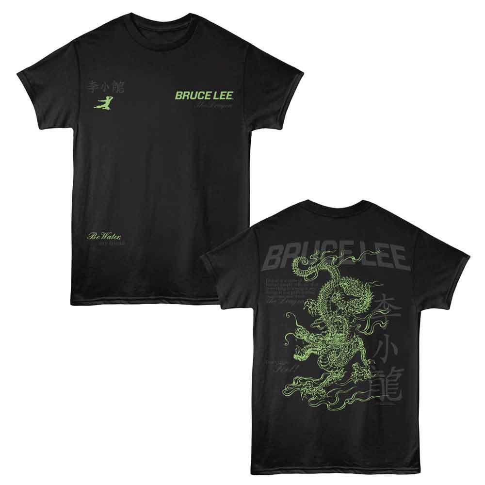 Black Bruce Lee t-shirt featuring Bruce Lee Dragon front and back design