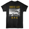 Black Bruce Lee t-shirt featuring Bruce Lee Flying Kick Landscape design