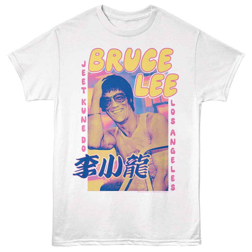 White Bruce Lee t-shirt featuring Bruce Lee Fun Colors martial arts design