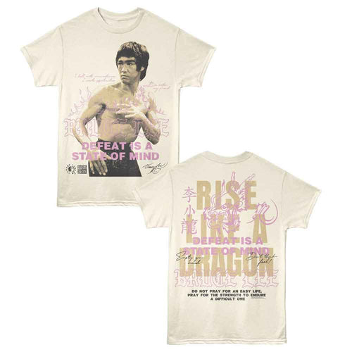 Natural Bruce Lee t-shirt featuring Bruce Lee Rise Like A Dragon front and back design