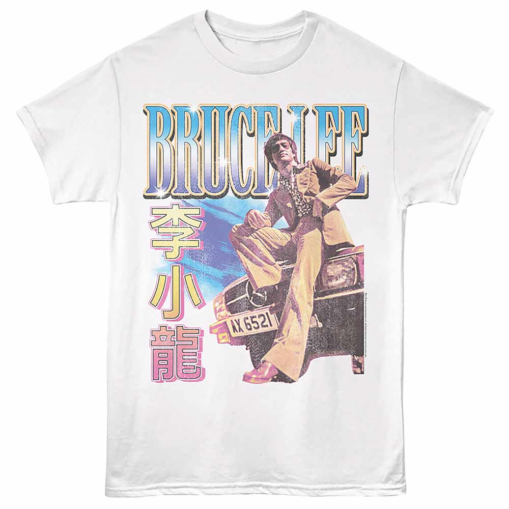 White Bruce Lee t-shirt featuring Bruce Lee Cool Car Lean martial arts design
