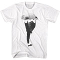 White Bruce Lee t-shirt featuring Bruce Lee Kick martial arts design
