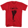 Red Bruce Lee t-shirt featuring Bruce Lee Kick martial arts design