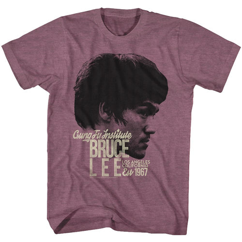 Vintage maroon heather Bruce Lee t-shirt featuring Bruce Lee Est 1960 martial arts career design