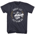 Navy heather Bruce Lee t-shirt featuring Bruce Lee Circle Burst martial arts design