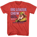 Red heather Big League Chew t-shirt featuring Big League Chew Pitcher clean design