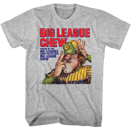 Gray heather Big League Chew t-shirt featuring Big League Chew Pitcher Slogan design