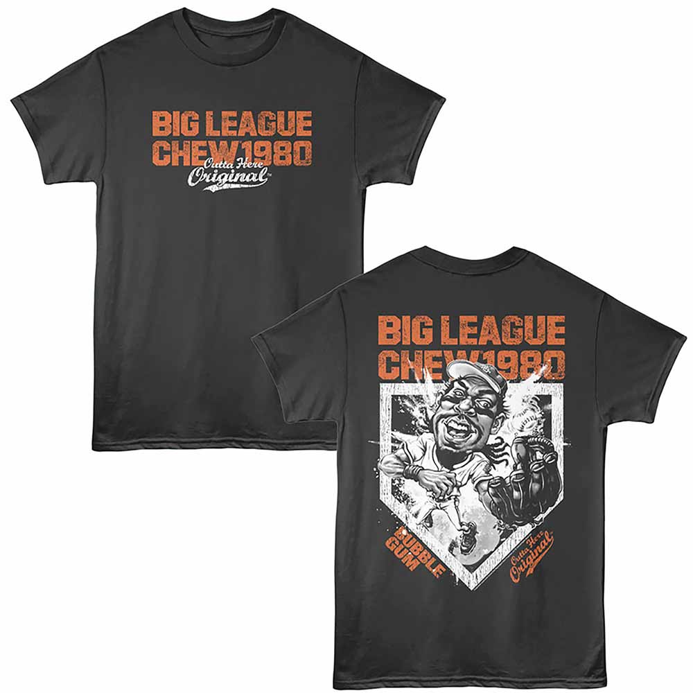 Smoke gray Big League Chew t-shirt featuring a Base Catch design