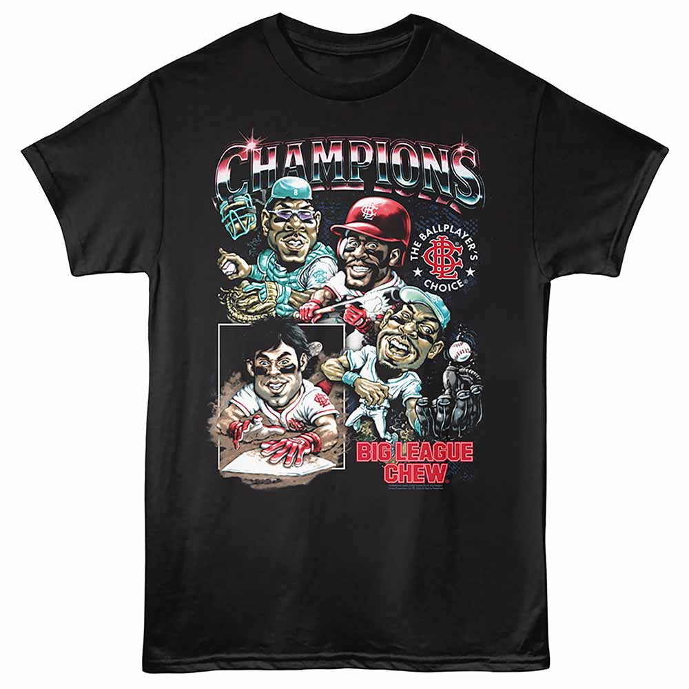 Black Big League Chew t-shirt featuring a Champions design