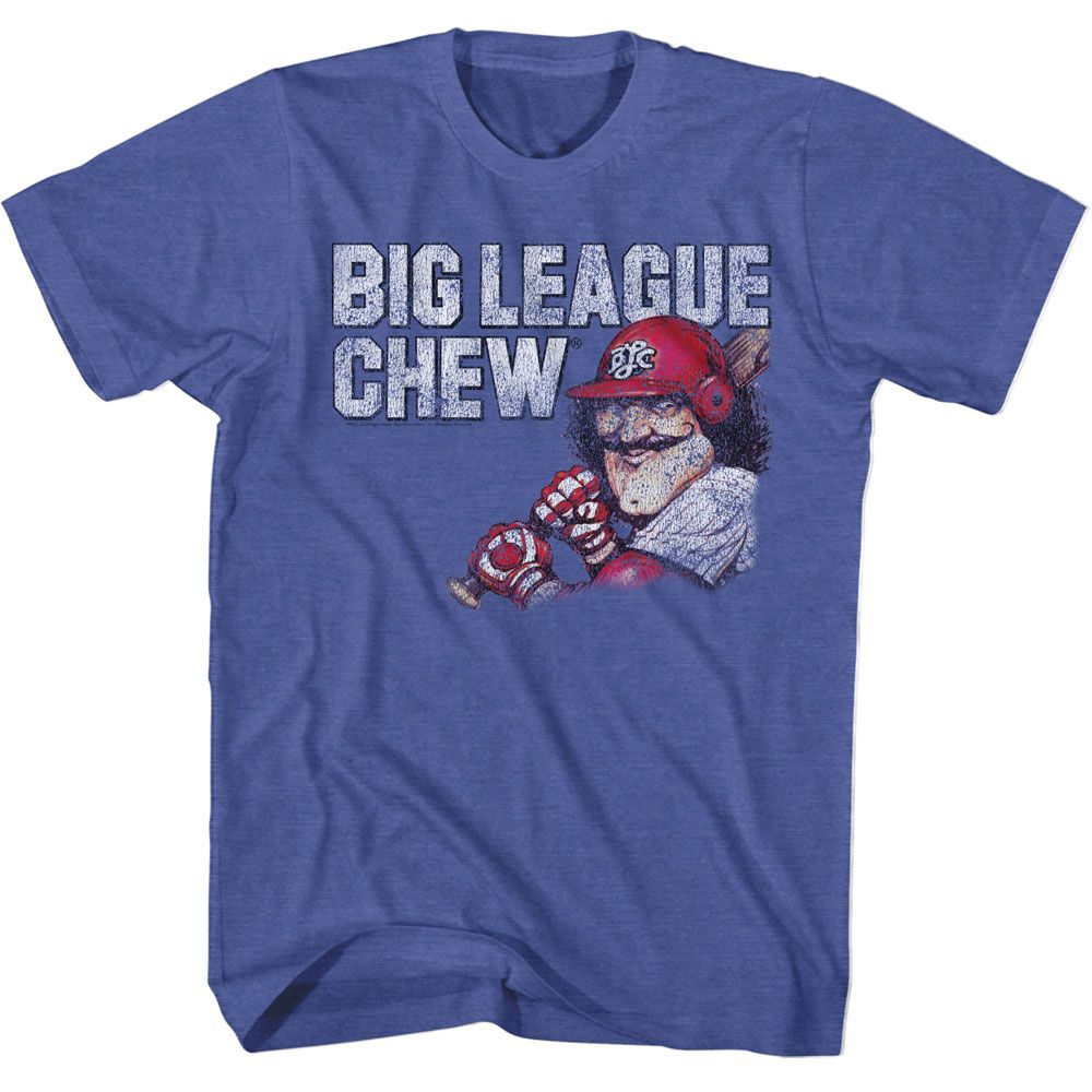 Royal blue heather Big League Chew t-shirt featuring Big League Chew Vintage Moustache Distressed design
