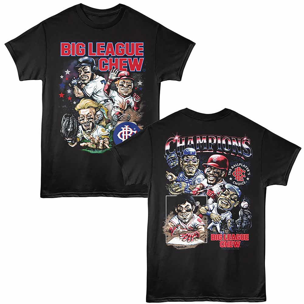 Black Big League Chew t-shirt featuring a Champions Collage design