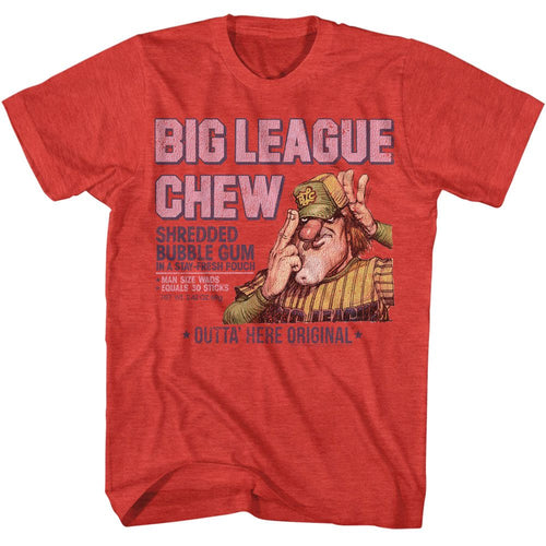 Red heather Big League Chew t-shirt featuring Big League Chew Washed Pitcher vintage design