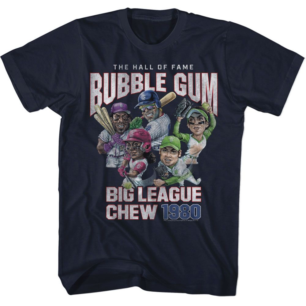Navy Big League Chew t-shirt featuring Big League Chew Hall Of Fame baseball design