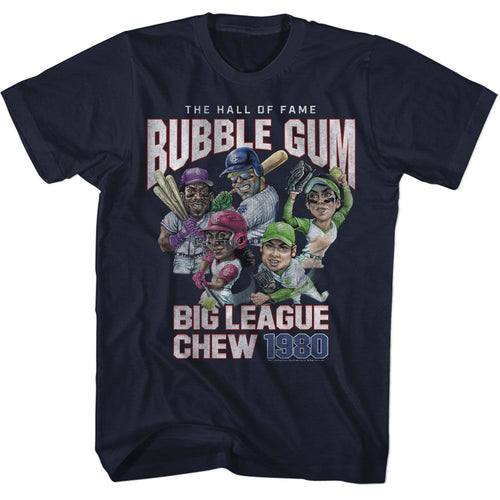 Navy Big League Chew t-shirt featuring Big League Chew Hall Of Fame baseball design