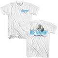 White Big League Chew t-shirt featuring Big League Chew Blue Raspberry flavor front and back design