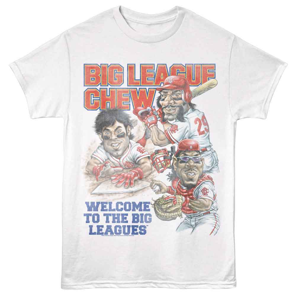 White Big League Chew t-shirt featuring Big League Chew Welcome To The Big Leagues design