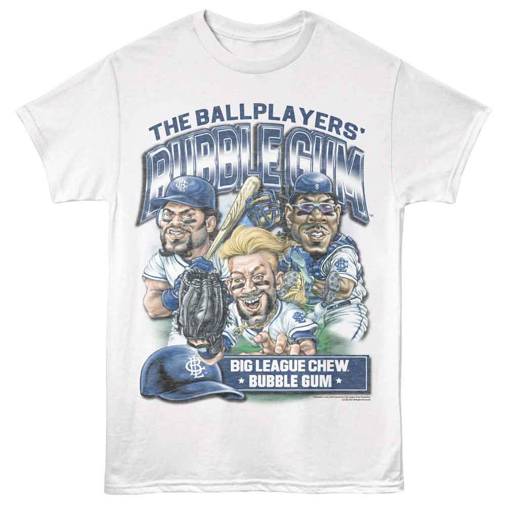 White Big League Chew t-shirt featuring Big League Chew Ballplayers Gum Team design