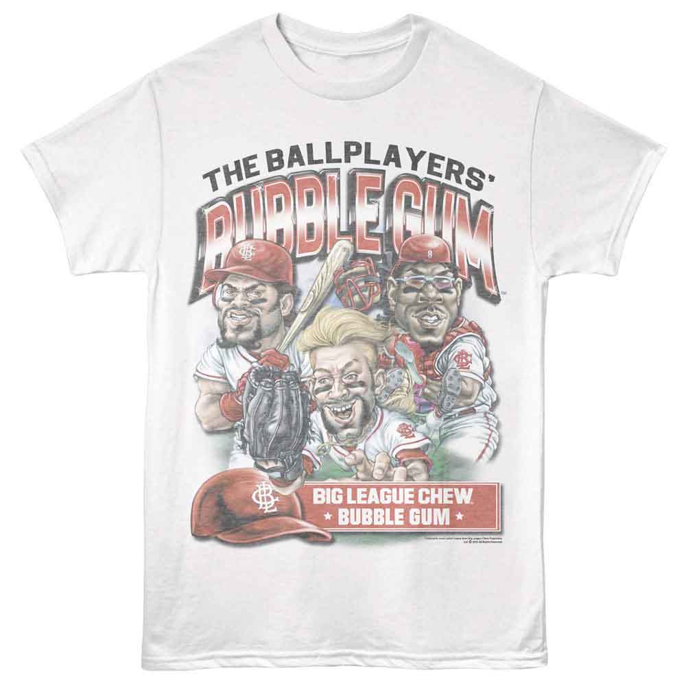 White Big League Chew t-shirt featuring Big League Chew Ballplayers Gum Team design