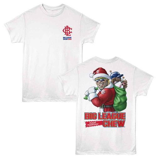 White Big League Chew t-shirt featuring Big League Chew Pickoff Pep front and back design