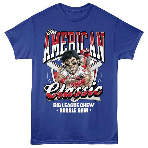 Royal blue Big League Chew t-shirt featuring Big League Chew American Classic patriotic design