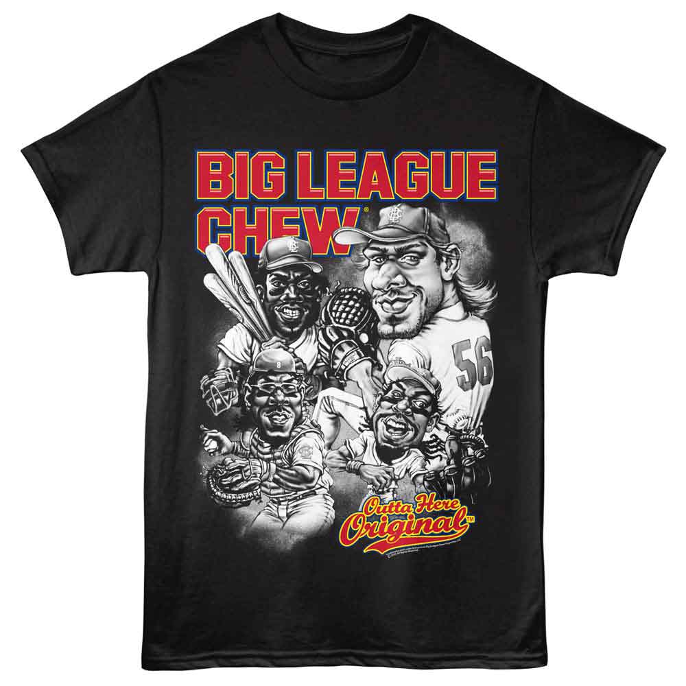Black Big League Chew t-shirt featuring Big League Chew Outta Here Original Grape design