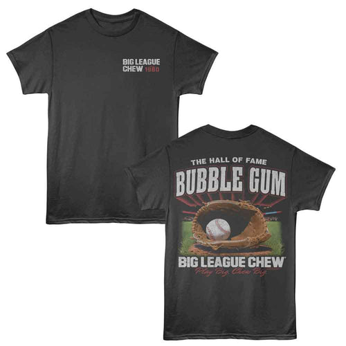 Smoke gray Big League Chew t-shirt featuring Big League Chew Baseball Glove front and back design