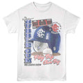 White Big League Chew t-shirt featuring Big League Chew Helmet And Scoreboard design