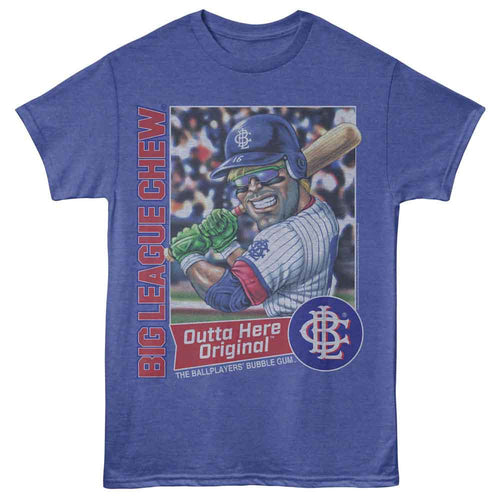 Royal blue heather Big League Chew t-shirt featuring Big League Chew Outta Here Slugger home run design