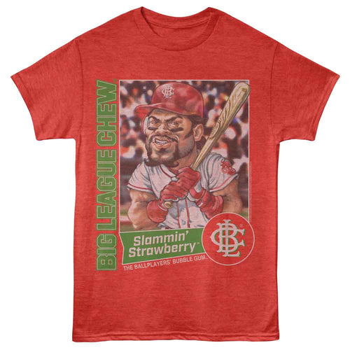 Red heather Big League Chew t-shirt featuring Big League Chew Strawberry Batter design
