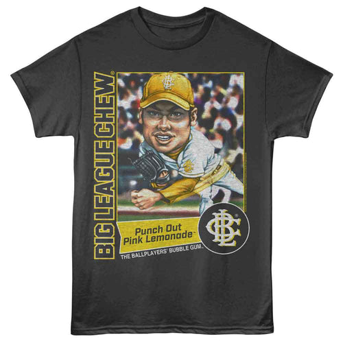 Smoke gray Big League Chew t-shirt featuring Big League Chew Punch Out Pitcher strikeout design