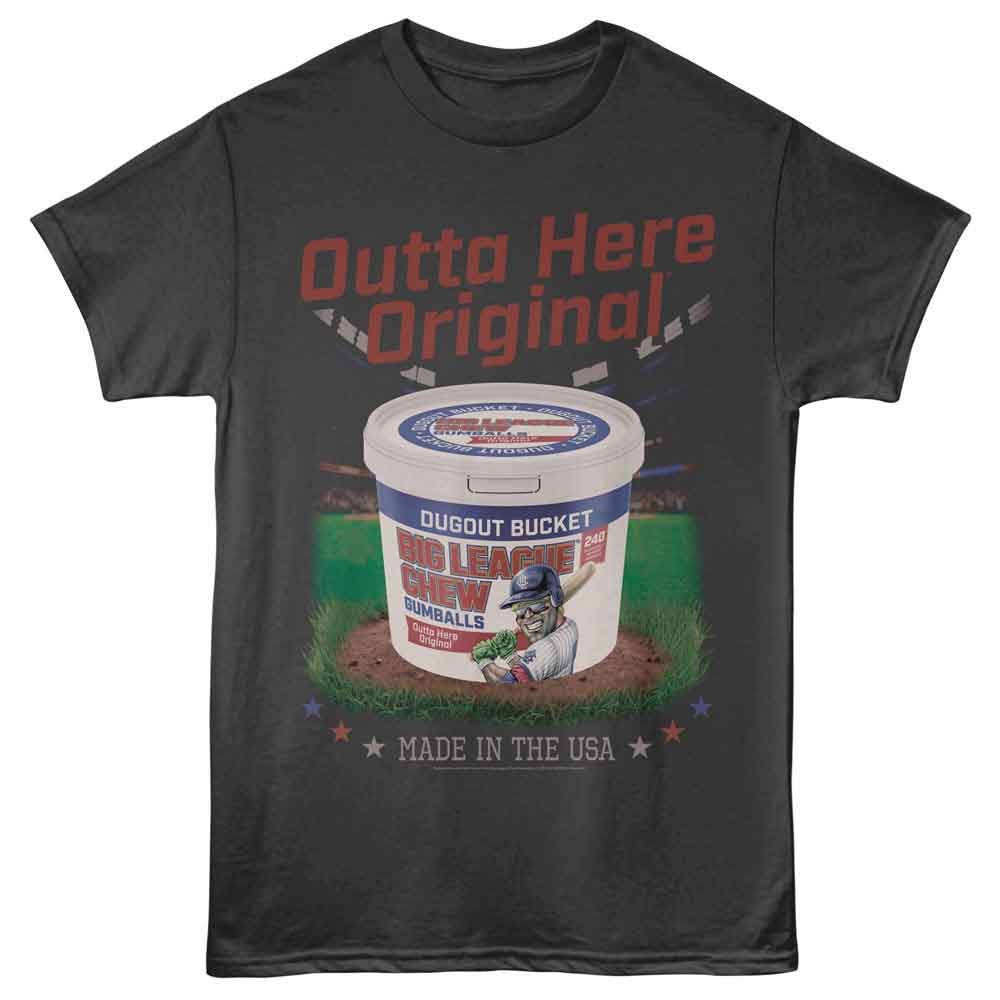 Smoke gray Big League Chew t-shirt featuring Big League Chew Dugout Bucket design