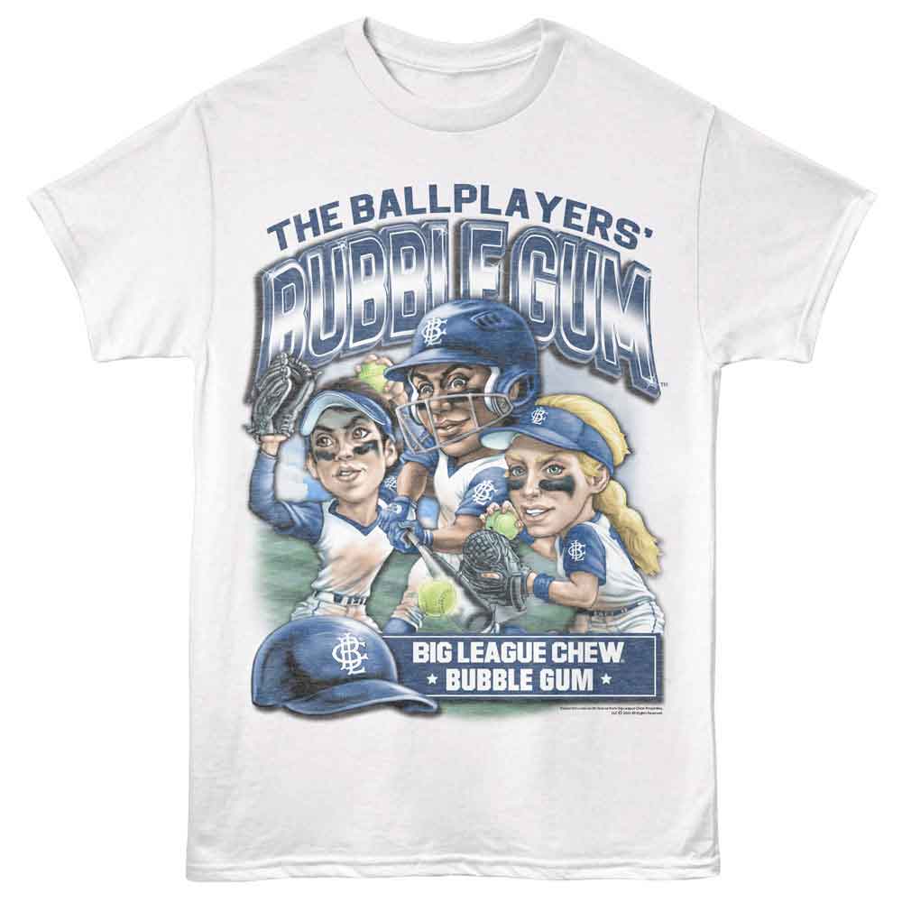 White Big League Chew t-shirt featuring Big League Chew Softball Team design