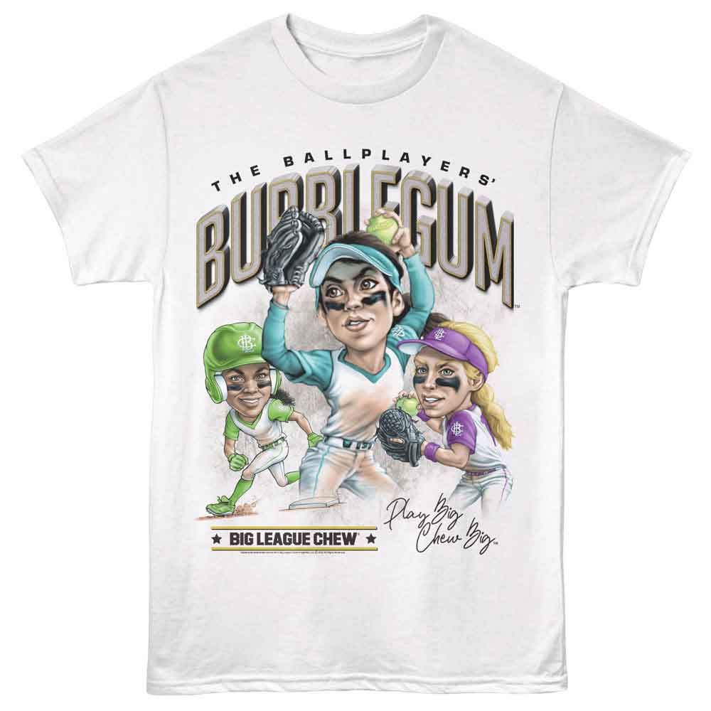 White Big League Chew t-shirt featuring Big League Chew Soft Ballplayers design