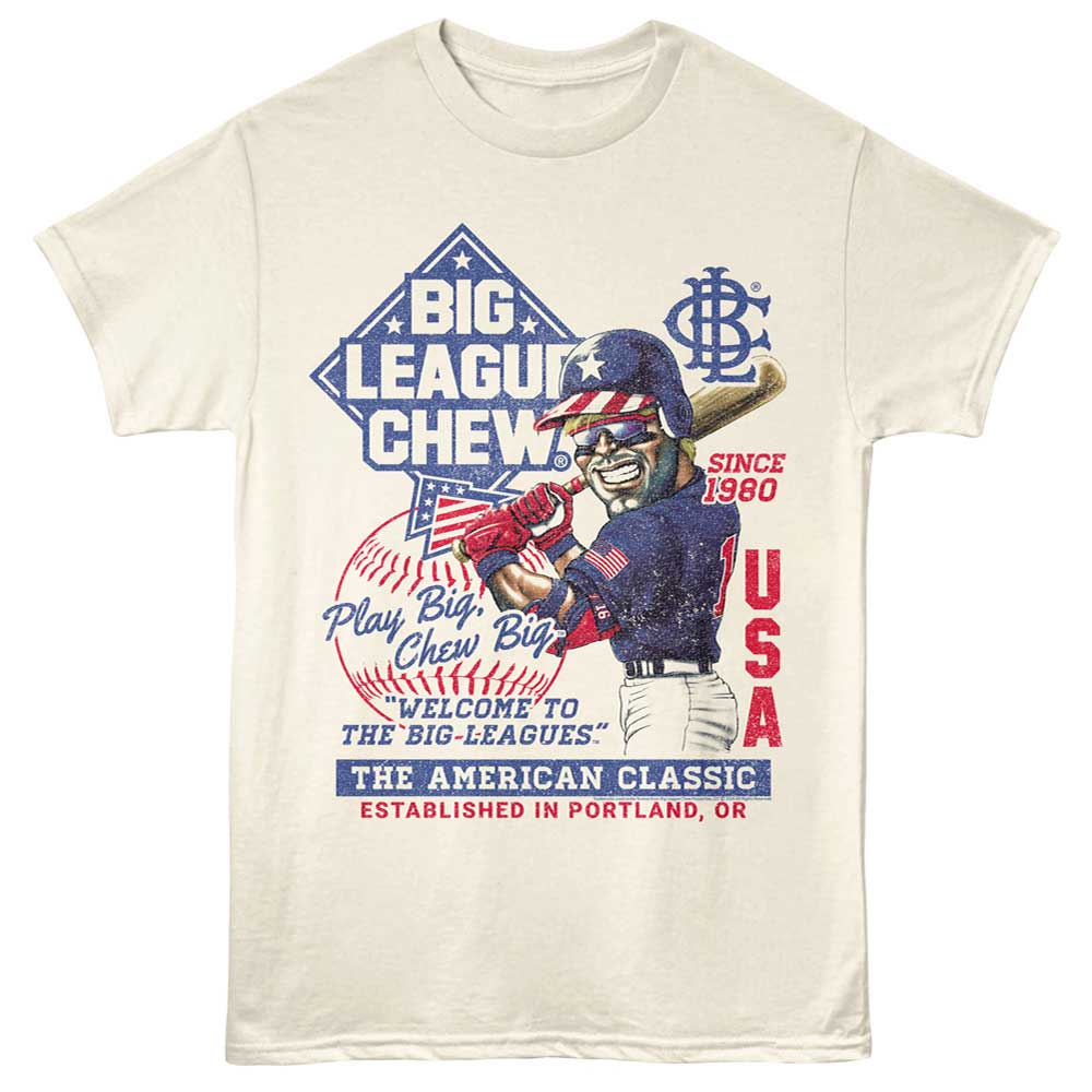Natural Big League Chew t-shirt featuring Big League Chew Americana patriotic design