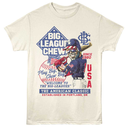 Natural Big League Chew t-shirt featuring Big League Chew Americana patriotic design