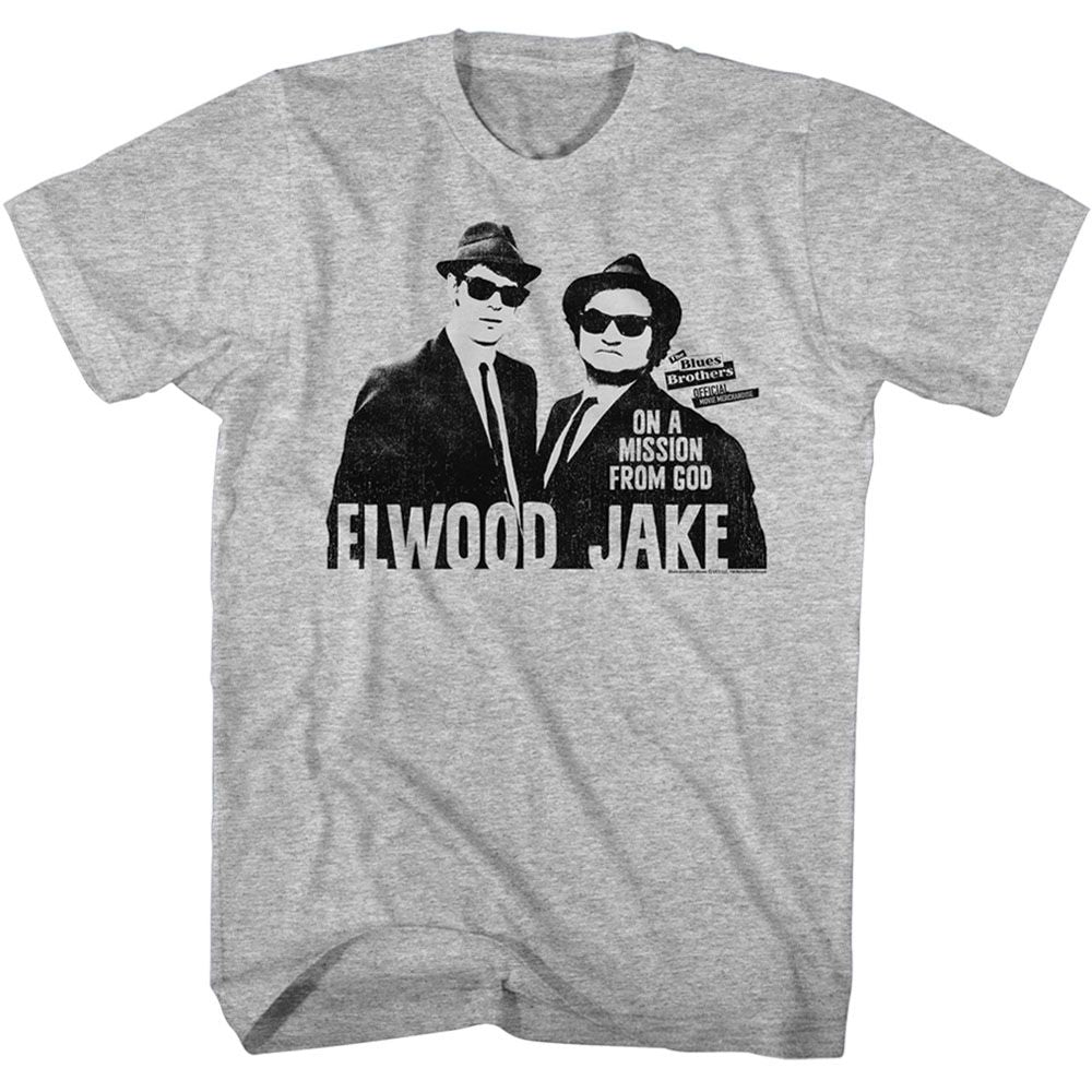 Gray heather The Blues Brothers t-shirt featuring The Blues Brothers Mission From God Jake Elwood design