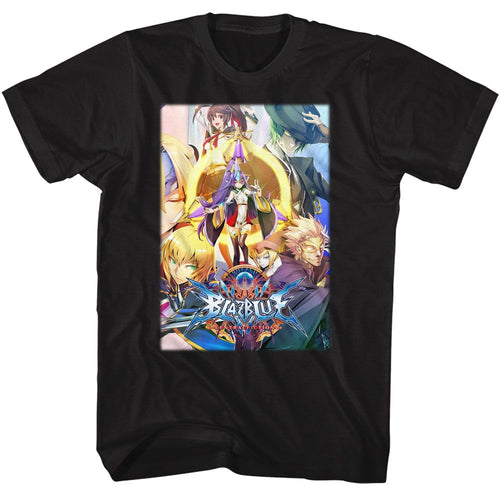 Black BlazBlue t-shirt featuring BlazBlue Central Fiction 2015 game design right
