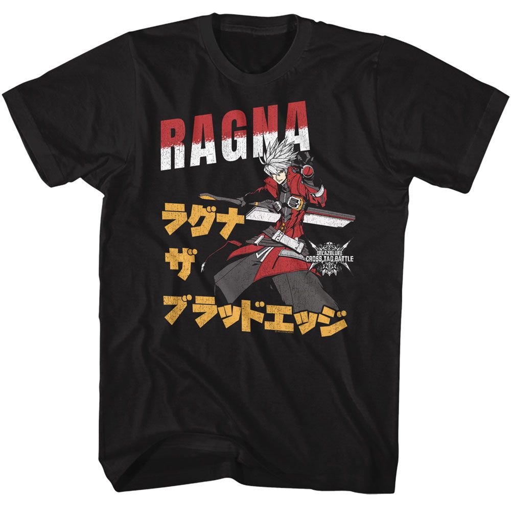 Black BlazBlue t-shirt featuring BlazBlue Ragna Cross Tag Battle design
