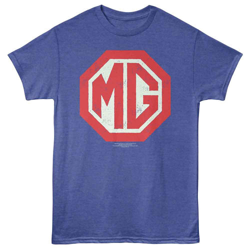 Royal blue heather British Motor Heritage t-shirt featuring British Motor Heritage MG crest logo design