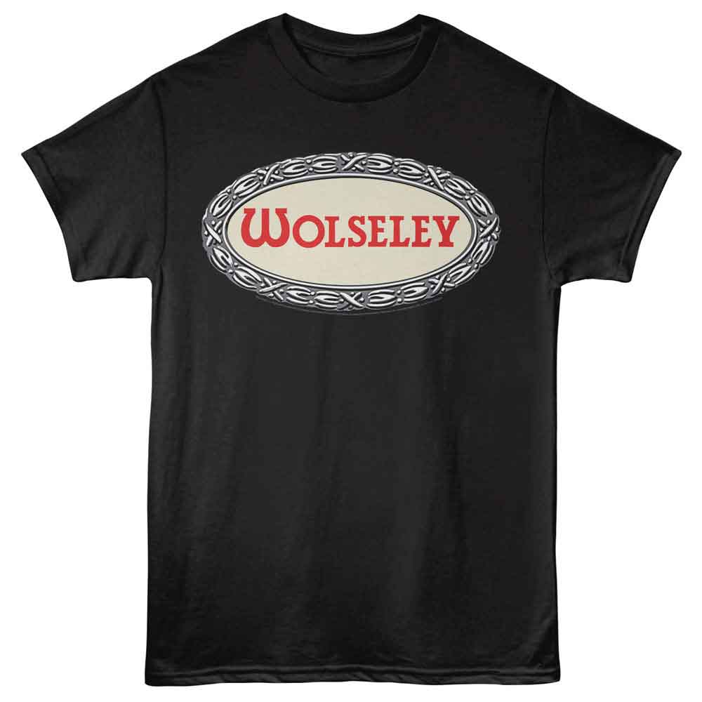Black British Motor Heritage t-shirt featuring British Motor Heritage Wolseley logo design