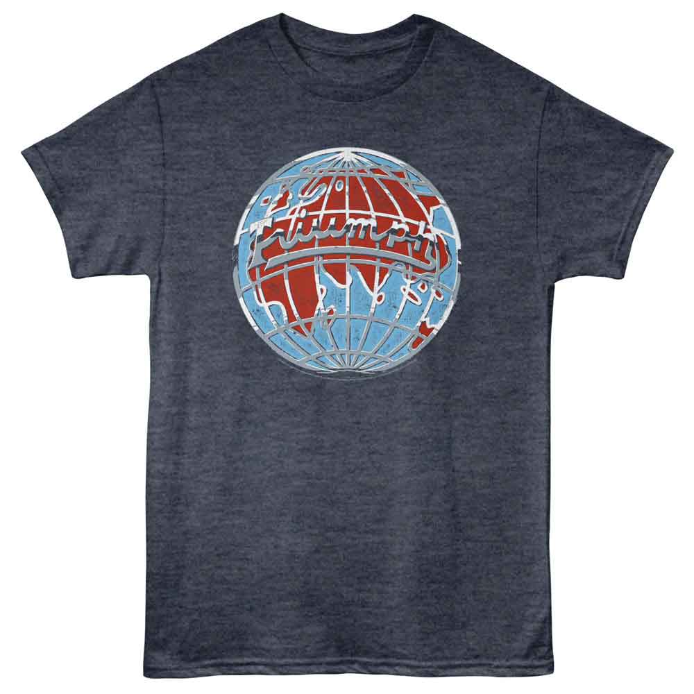 Navy heather British Motor Heritage t-shirt featuring British Motor Heritage Triumph Globe logo design