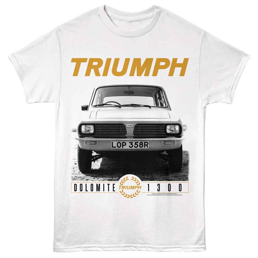 White British Motor Heritage t-shirt featuring British Motor Heritage Triumph Dolomite 1300 design