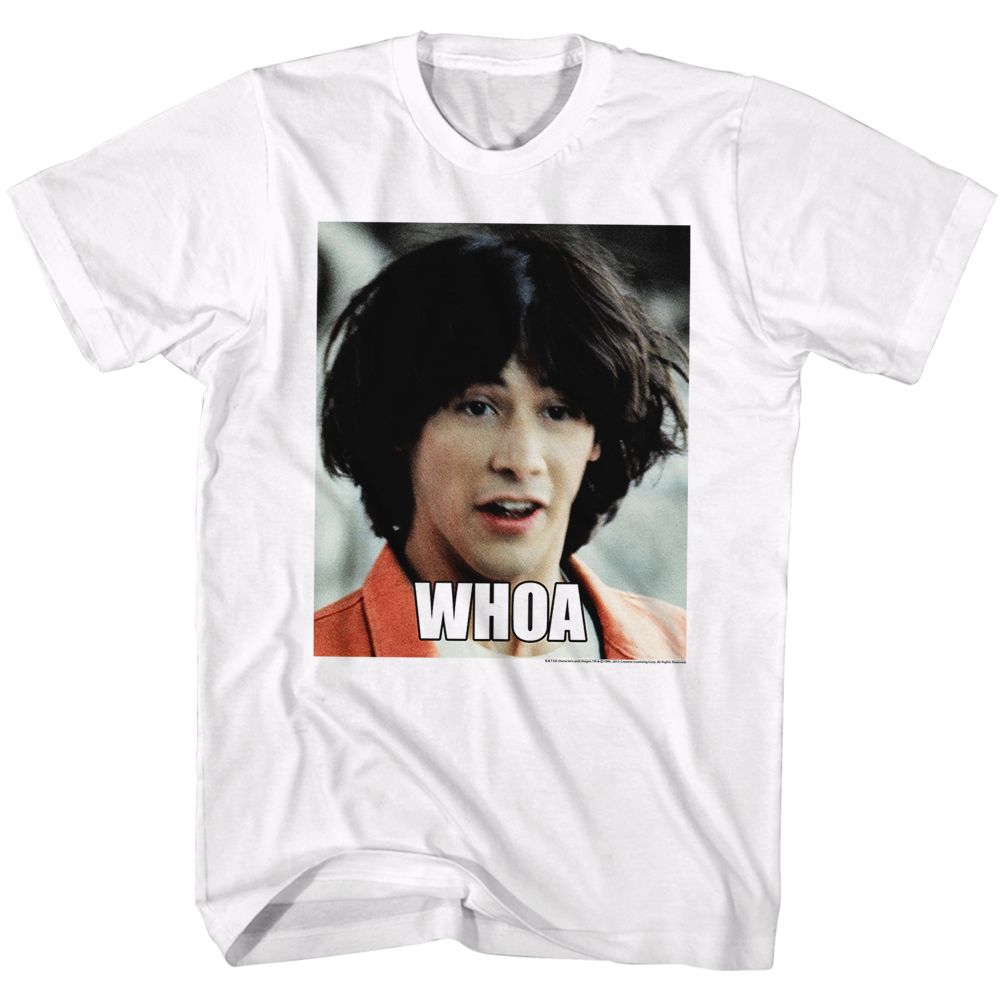 White Bill & Ted's Excellent Adventure t-shirt featuring Bill and Ted Whoa Keanu Reeves quote design