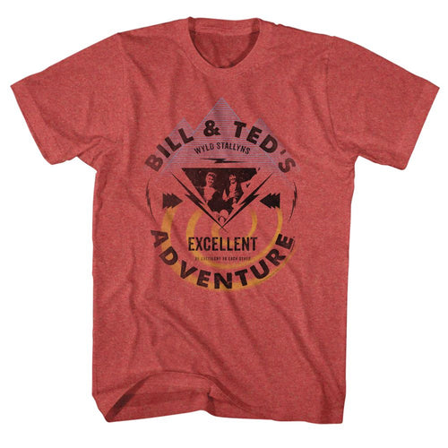 Red heather Bill & Ted's Excellent Adventure t-shirt featuring Bill and Ted lightning bolt design